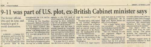 Orlando Sentinel article: 9-11 was part of U.S. plot, ex-British Cabinet minister says - Click on image to enlarge